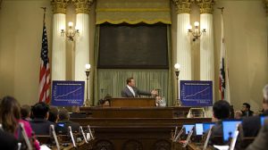 California Governor Arnold Schwarzenegger addresses a joint session of the legislature discussing the state's budget crisis and the necessary steps that must be taken to solve it. Peter Grigsby / Reuters
